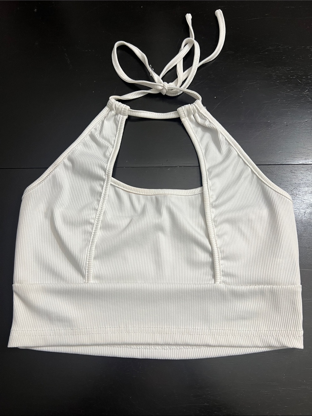 SHEIN White Ribbed Halter Bralette with Front Keyhole